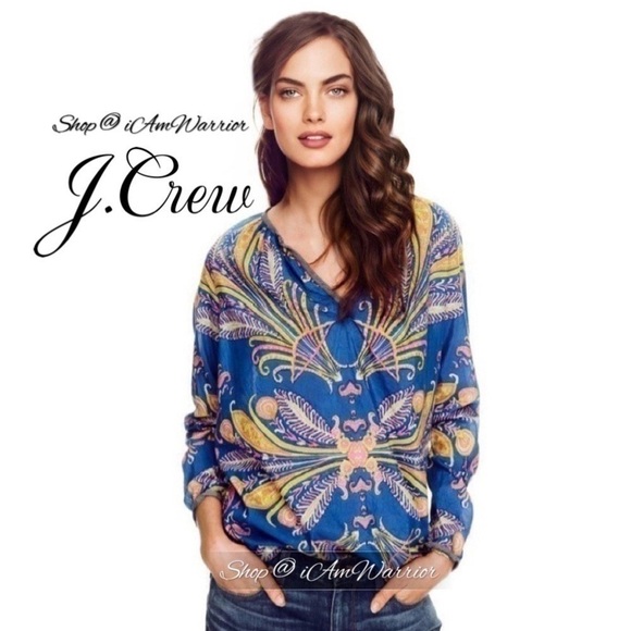 J.Crew mirrored paisley/feather cotton-silk voile pullover top *shop@iamwarrior - Picture 4 of 14